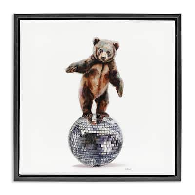 Stupell Bear Balancing on Disco Ball Framed Floater Canvas Wall Art Design By Amanda Greenwood