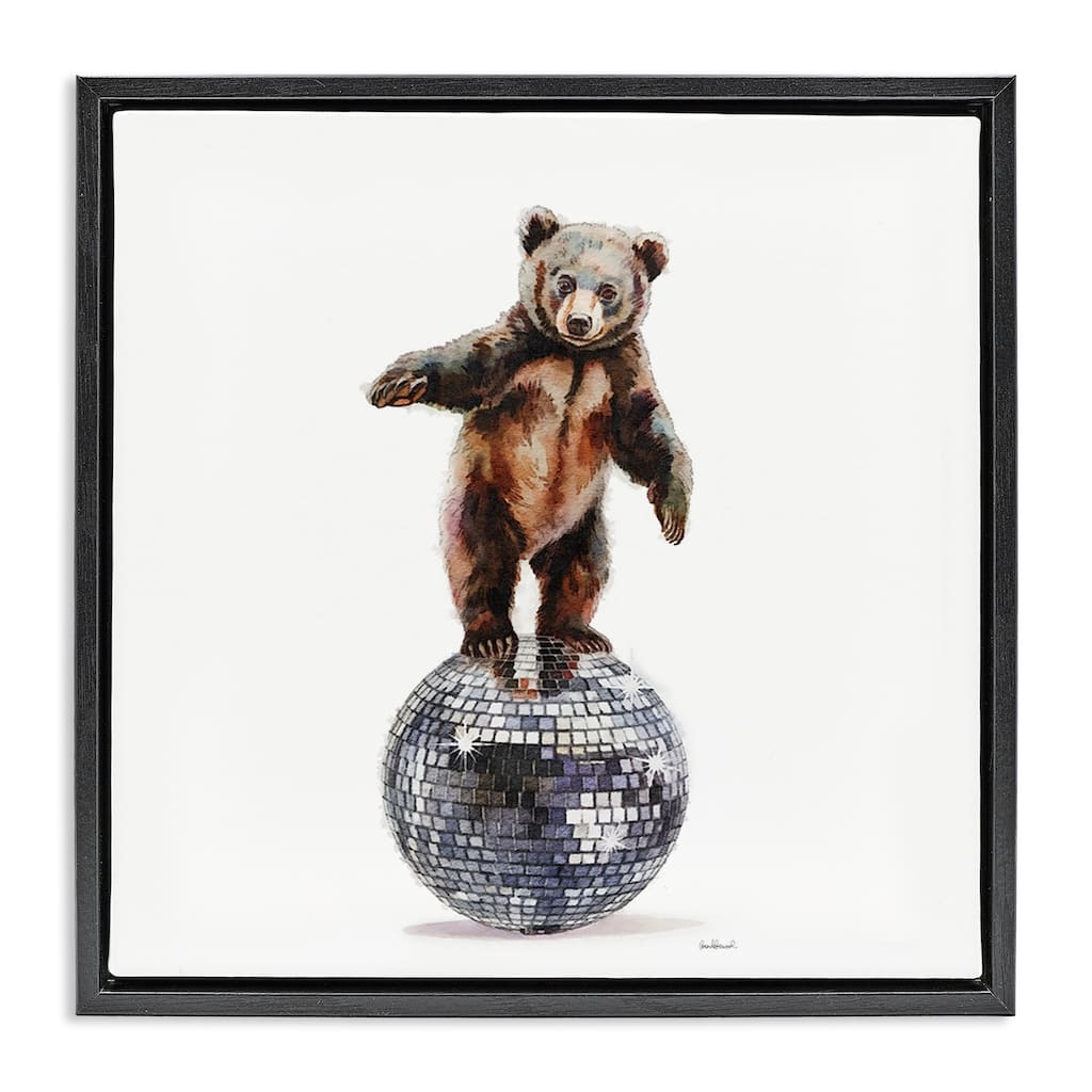 Stupell Bear Balancing on Disco Ball Framed Floater Canvas Wall Art Design By Amanda Greenwood