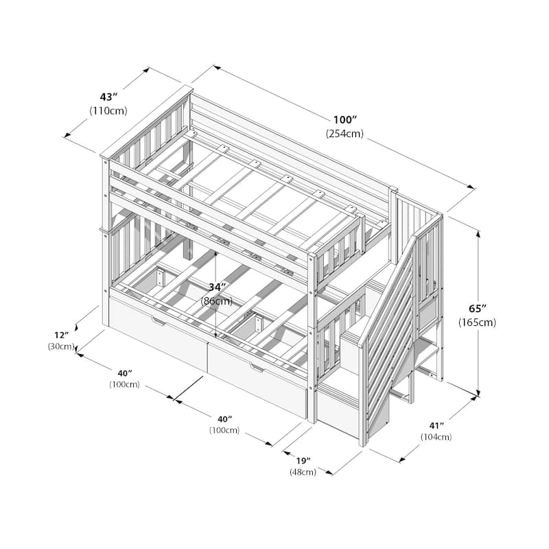 Max and Lily Twin over Twin Staircase Bunk Bed with Storage Drawers