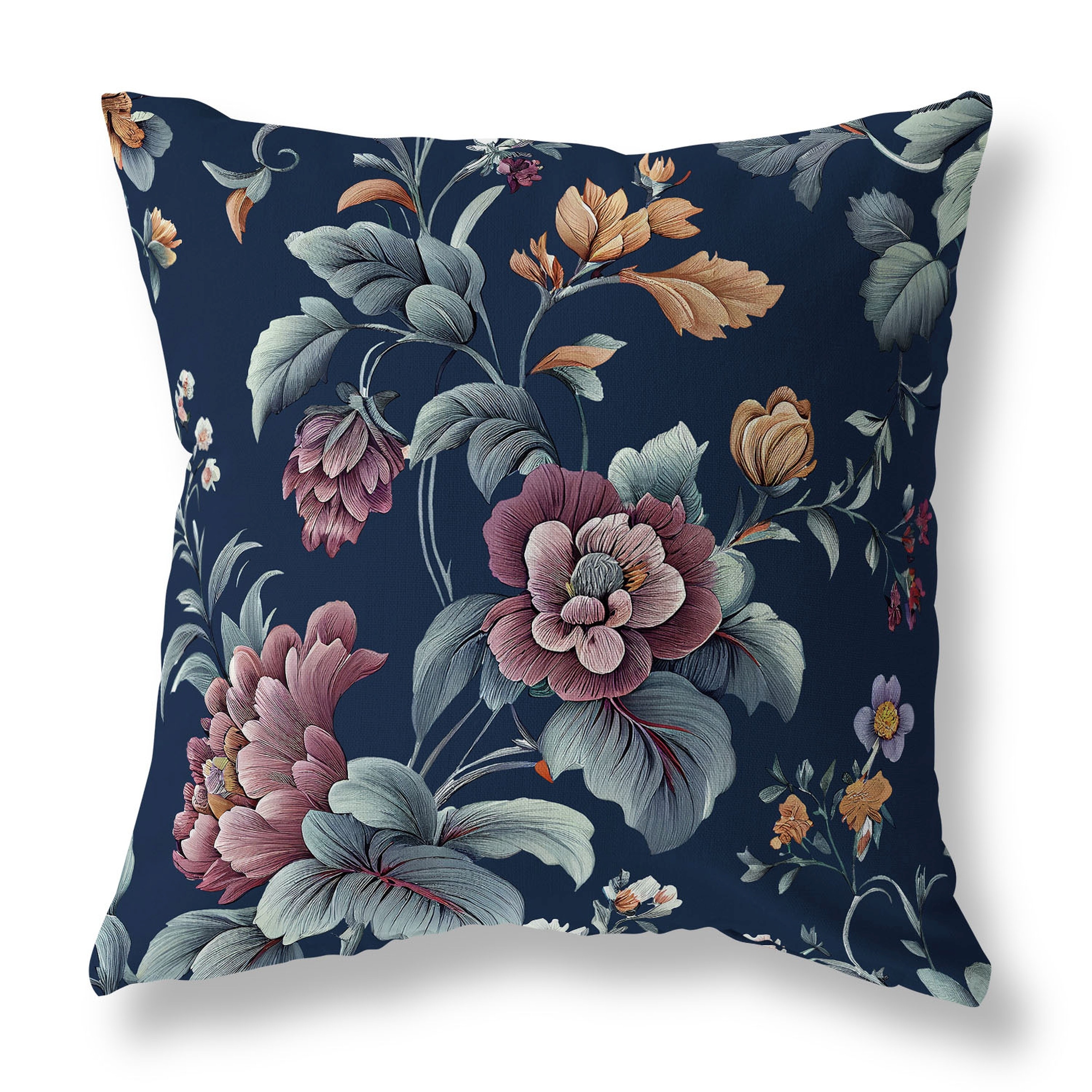 Indigo And Purple Orchit Magic Faux Suede Throw Pillow Zipper