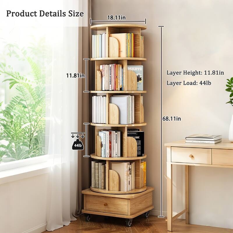 6 Tier Rotating Bookshelf, 360° Display Round Spinning Bookshelf