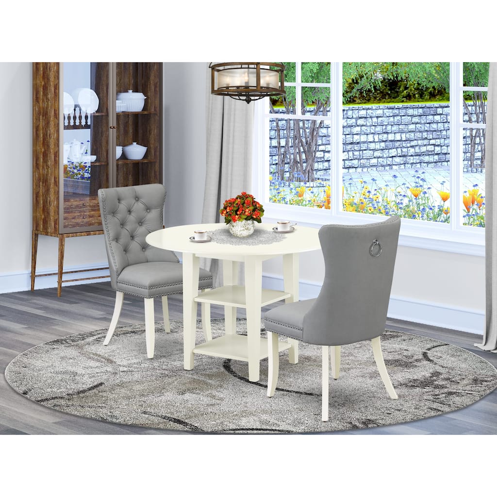 East West Furniture Dining Set Includes a Round Kitchen Table and Upholstered Chairs, Linen White (Pieces Options)