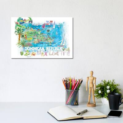 iCanvas "Dominican Republic Illustrated Travel Map With Roads And Highlights" by Markus & Martina Bleichner Canvas Print