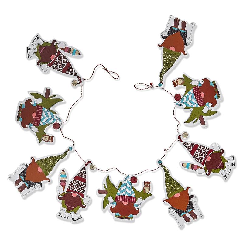 Gnomies Garland Decorative Wall Banners Holiday Decor Christmas Multicolor Paper Indoor Use 78.7 in Long