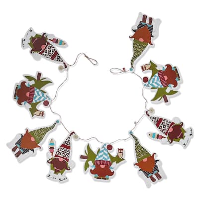 Gnomies Garland Decorative Wall Banners Holiday Decor Christmas Multicolor Paper Indoor Use 78.7 in Long