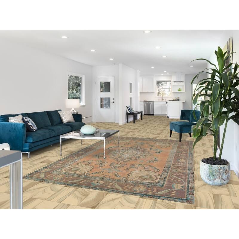 Handmade Orange Tabriz Persian Vintage Wool Carpet - 6'4" x 9'9"