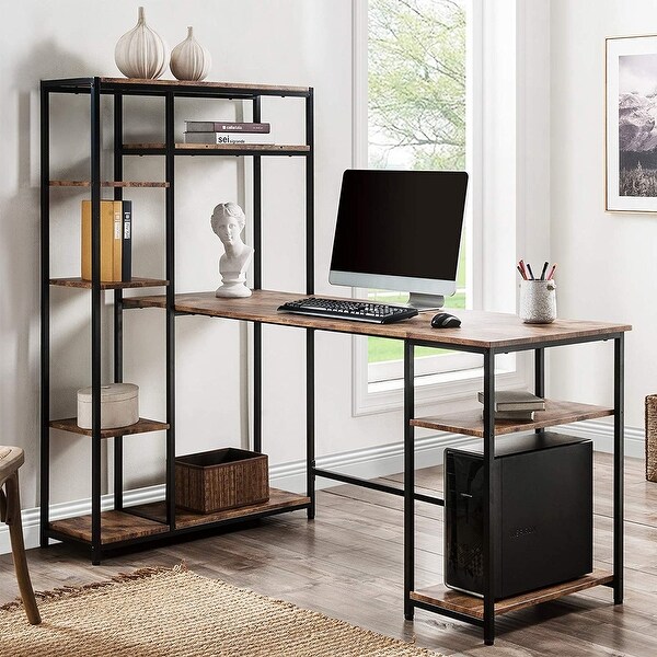 Office Computer desk with multiple storage shelves Modern Large