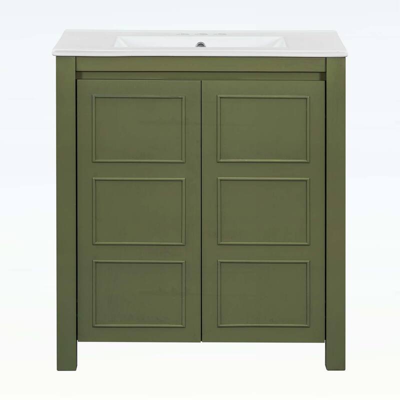 30-Inch Rustic Bathroom Vanity with Ceramic Sink,Soft-Close Doors