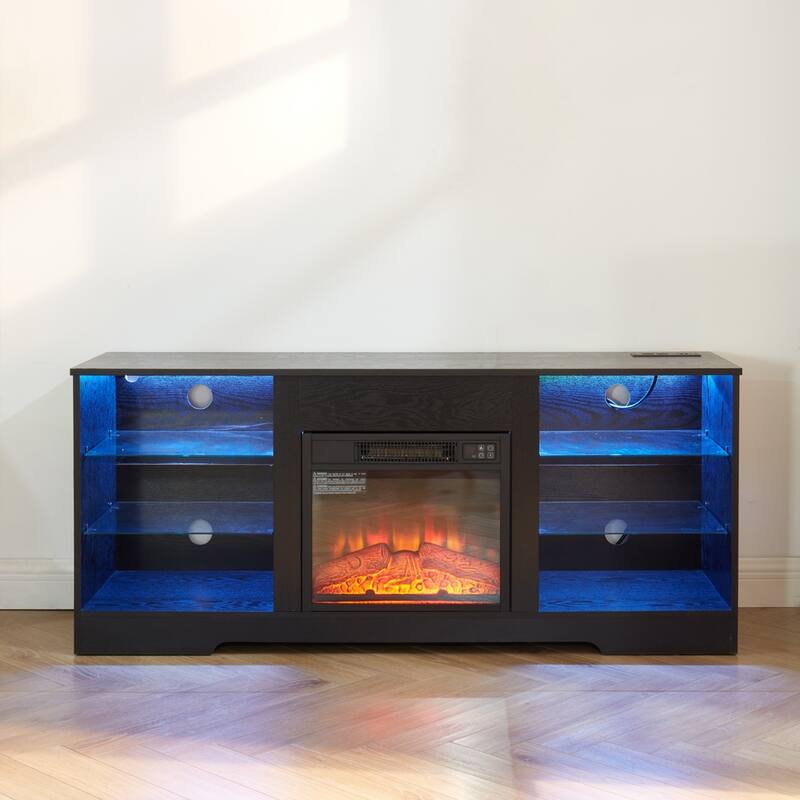 57.87" Fireplace TV Stand with 7 Color LED Flames and USB Charging