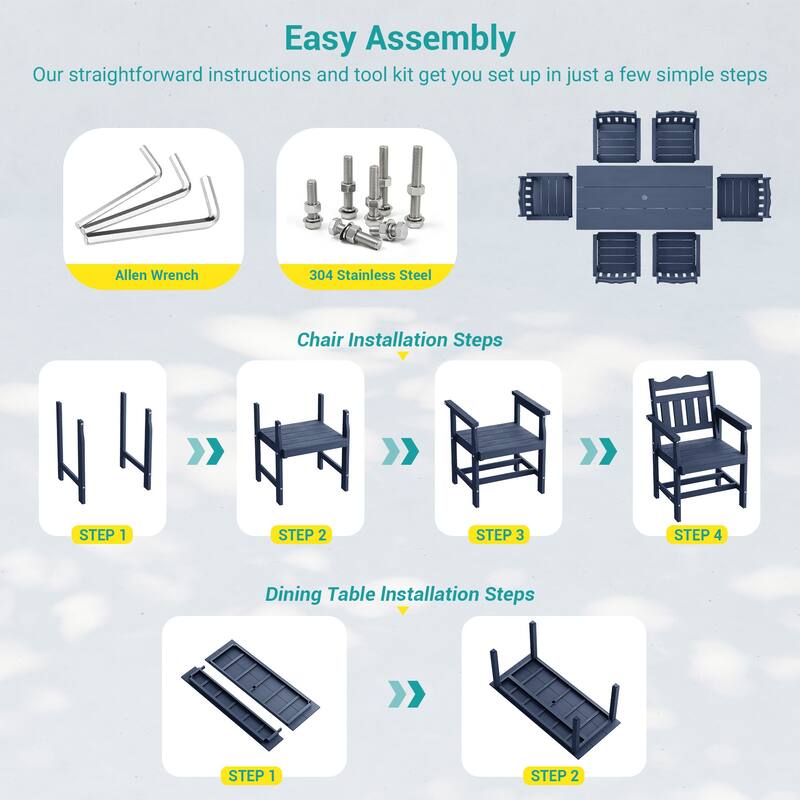 HIPS Outdoor Dining Set All-weather Patio Table and Chairs(Set of 7)