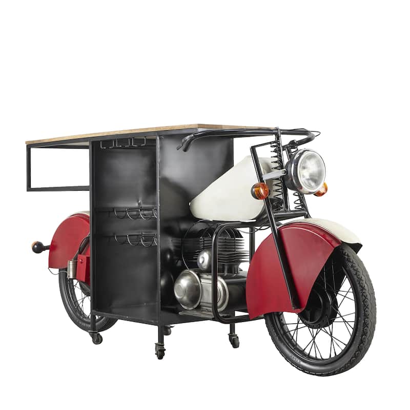 Metal Handmade One-of-a-Kind Reclaimed Motorcycle Bar with Light Up Headlights and Taillights - Black - Roche River Decor