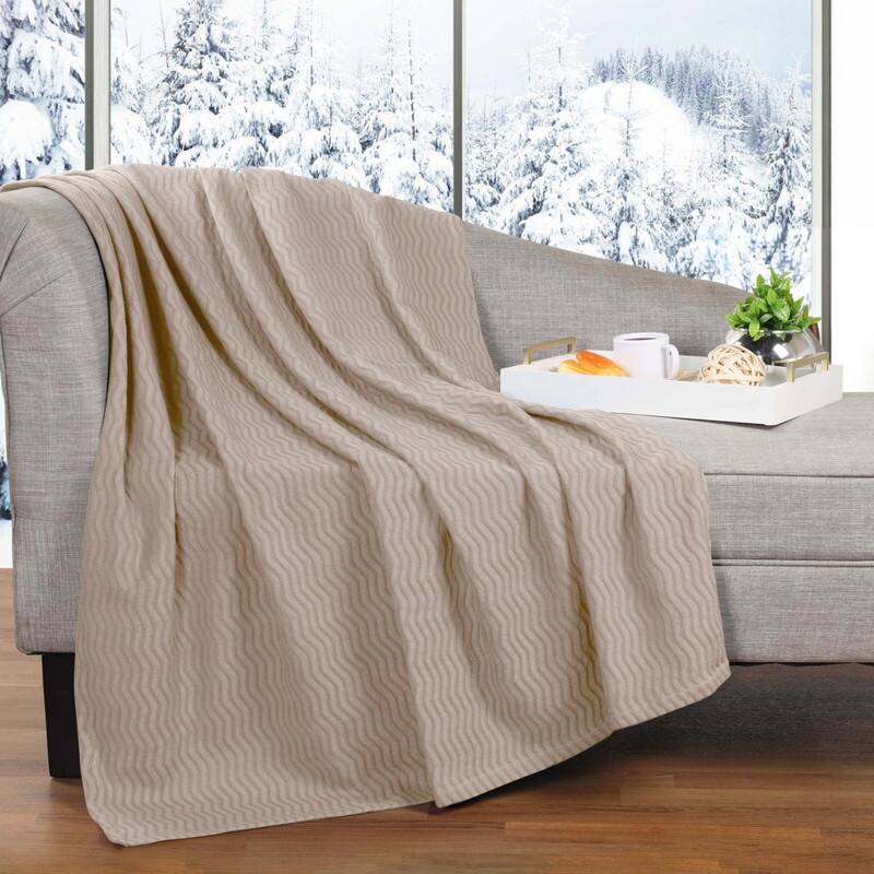 Blue Nile Mills Chevron Striped Jacquard Dobby Weave Cotton Throw Blanket - Khaki