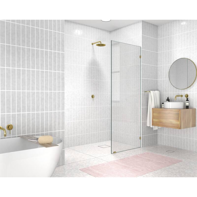 Glass Warehouse 78" x 33" Frameless Shower Door - Single Fixed Panel - Polished Brass