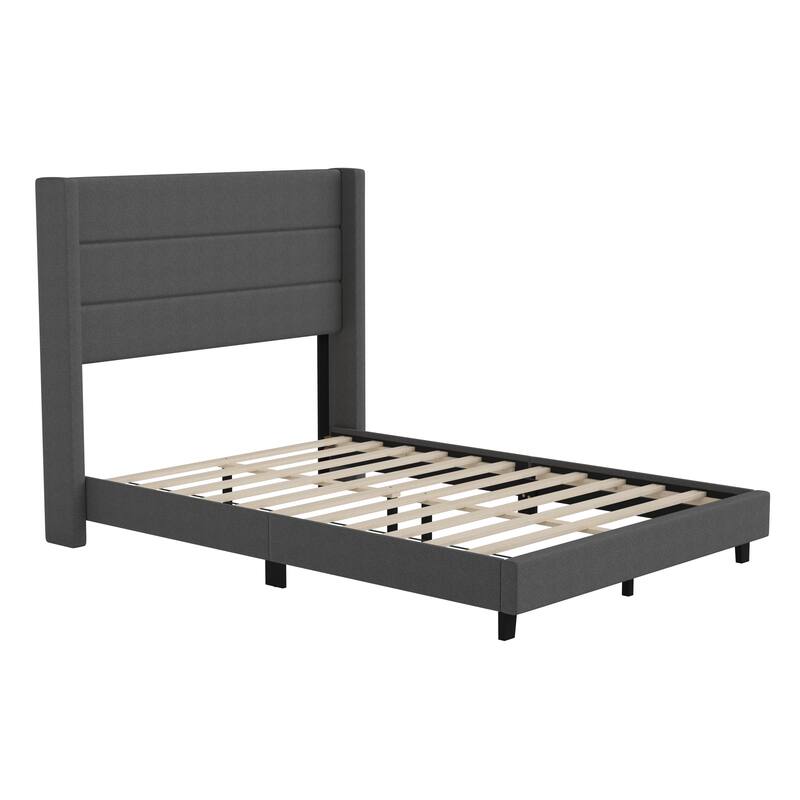 Upholstered Platform Bed with Wingback Headboard