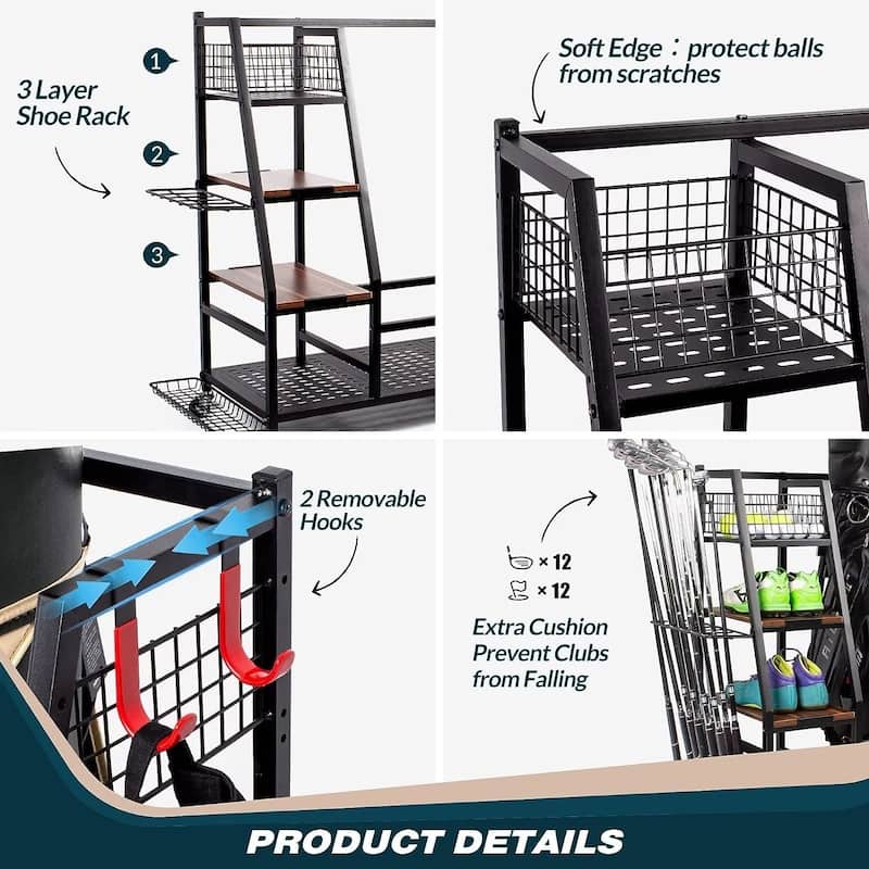 Sttoraboks Golf Bags Storage Garage Organizer, Fits 2/3 Golf Bags and Golf Equipment Accessories