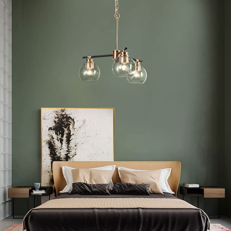 Modern 3-Light Black Gold Sputnik Chandelier Pendant Lights for Dining Room - 18" D x 17.5" H
