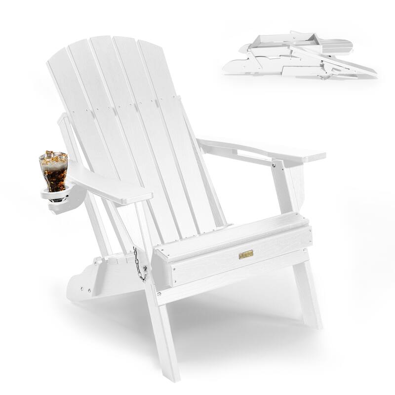 WINSOON All Weather HDPE Outdoor Folding Adirondack Chair With Cup Holder - White