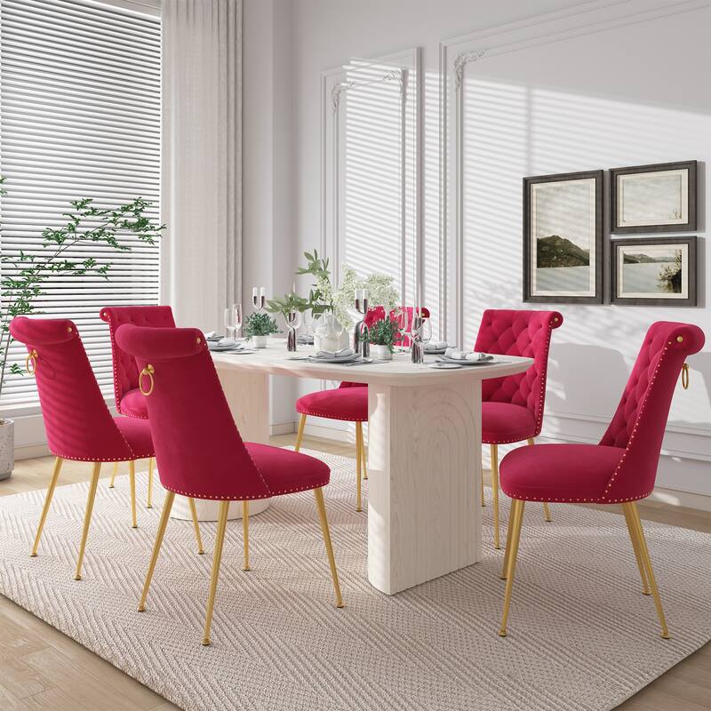 7-Piece Clihome Modern Wood Table Velvet Chair Dining Set