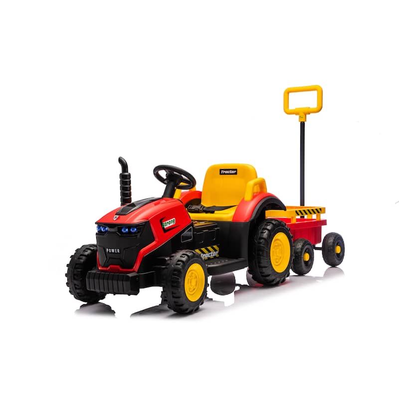 Kids Ride On Tractor with Trailer, Red Remote Control Electric Tractor Ride on Car with Bluetooth Music - Red