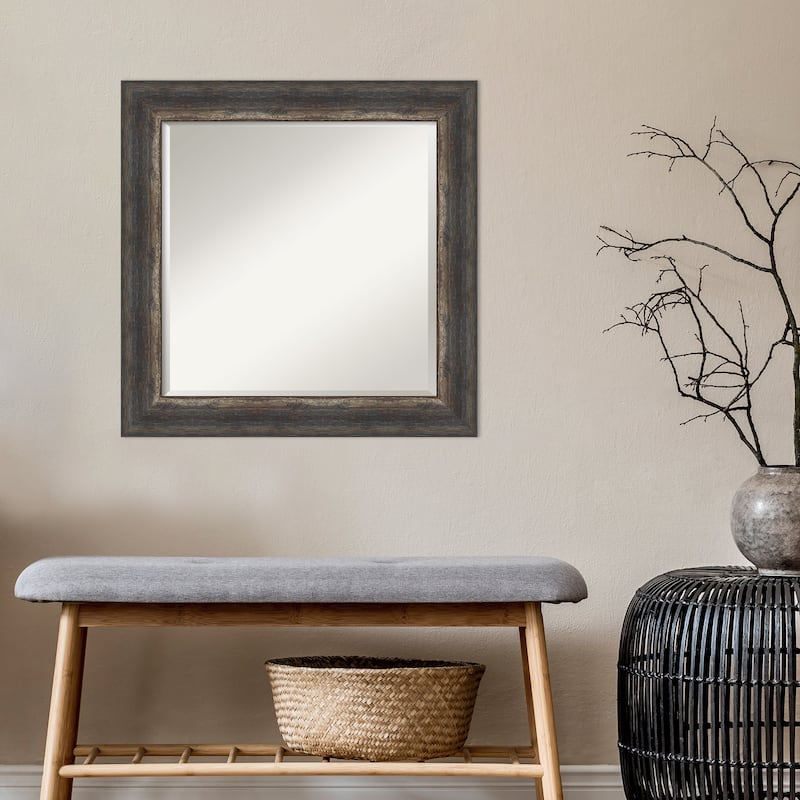 Beveled Bathroom Wall Mirror - Bark Rustic Char Frame