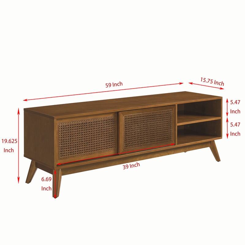 Mid-Century Modern Rattan TV Stand (Accommodates TVs up to 65-in)