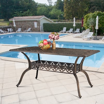 59 Inch Outdoor Garden Aluminum Rectangle Dining Table,Bronze