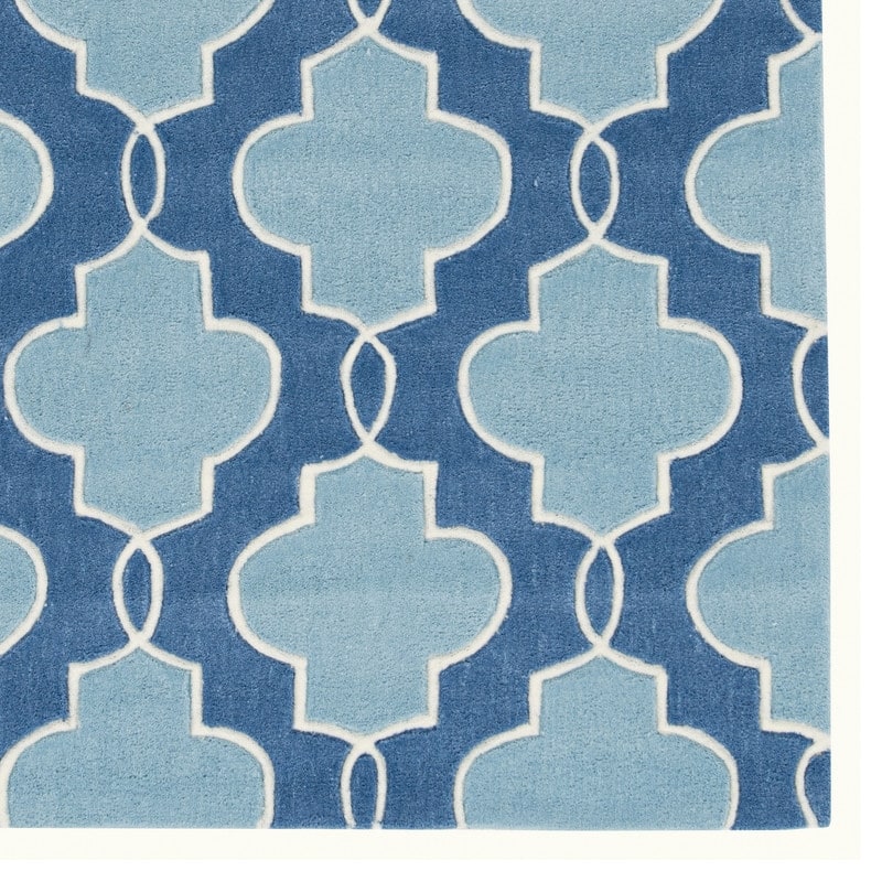 Linon Trio Collection Moroccan Blue/ Ivory Area Rug