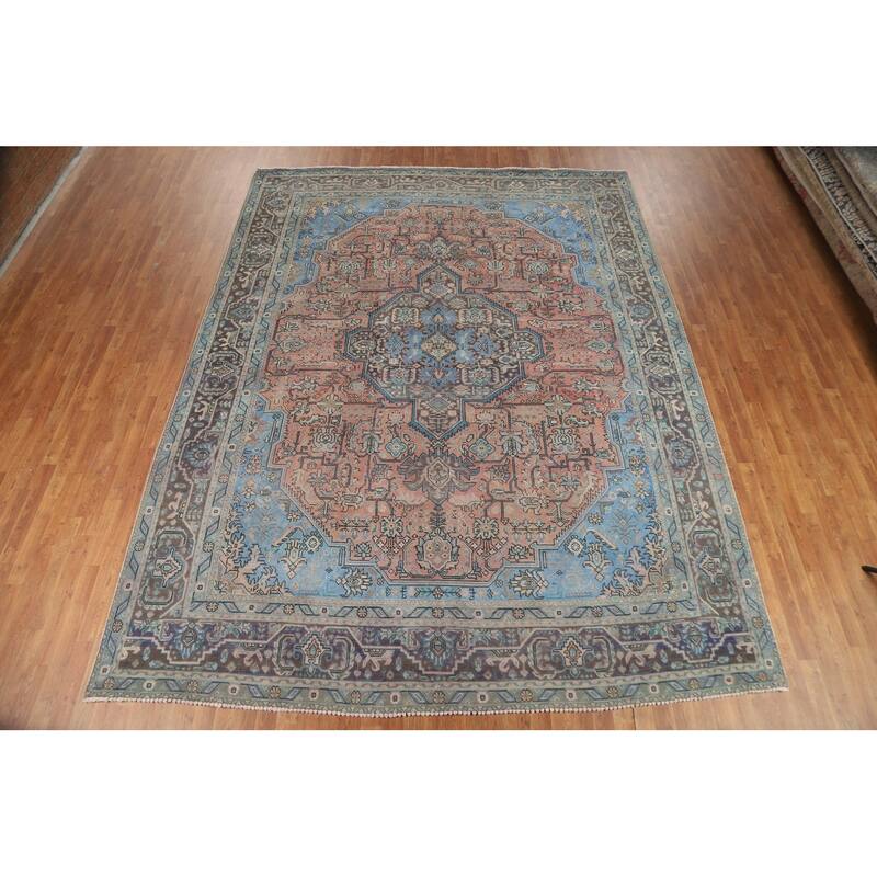 Light Pink Medallion Tabriz Persian Area Rug Handmade Wool Carpet - 9'9"x 12'8"