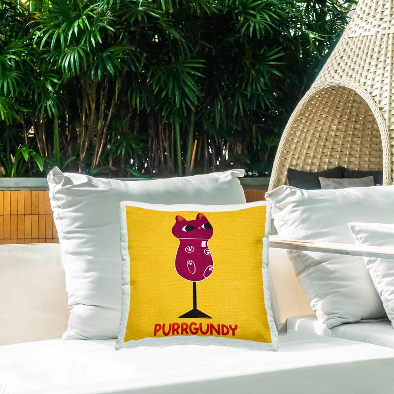 Stupell Purrgundy Cat Wine Printed Outdoor Throw Pillow Design by Carrie Cantwell