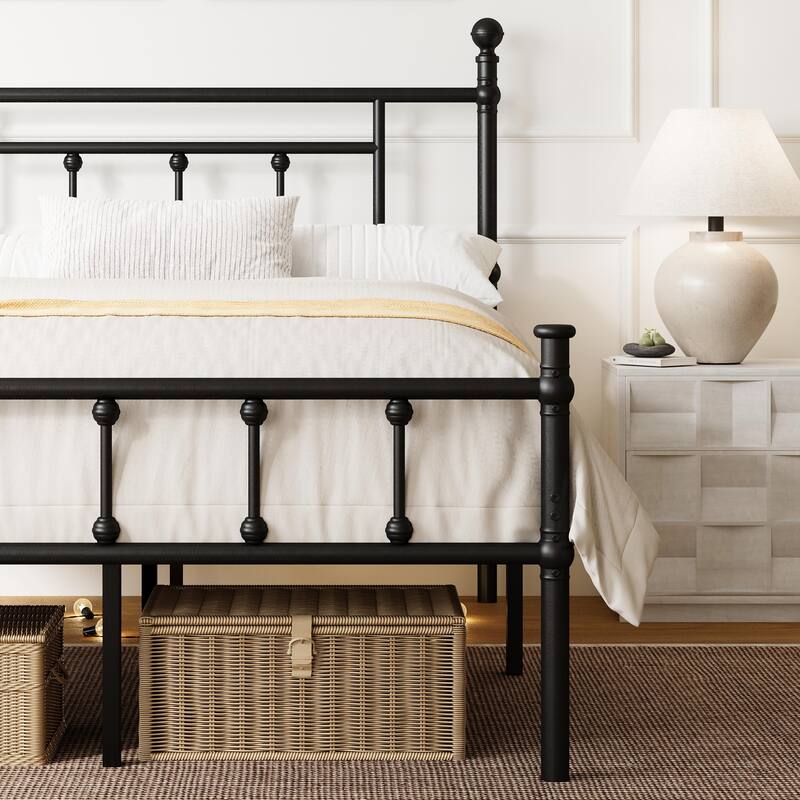 Black Metal Bed Frame with Headboard and Underbed Storage, Easy Assembly