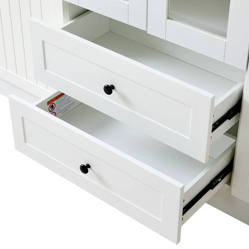 53" Modern Kitchen Pantry Cabinet with 6 Doors, Pull-Out Trays & Wine Rack