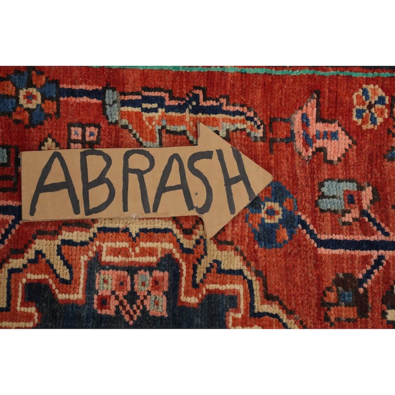 Hand Knotted Oriental 100% Wool Carpet Traditional Floral Oranges & Rust Heriz Runner Rug - 10' 2'' X 3' 10''