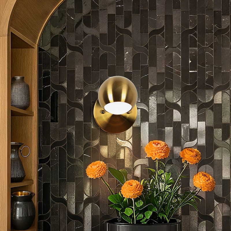 Modern 1-Light Gold Brass LED Wall Sconce Metal Bathroom Vanity Lights with Dome Shade - 4.7" L x 7" W x 8" H