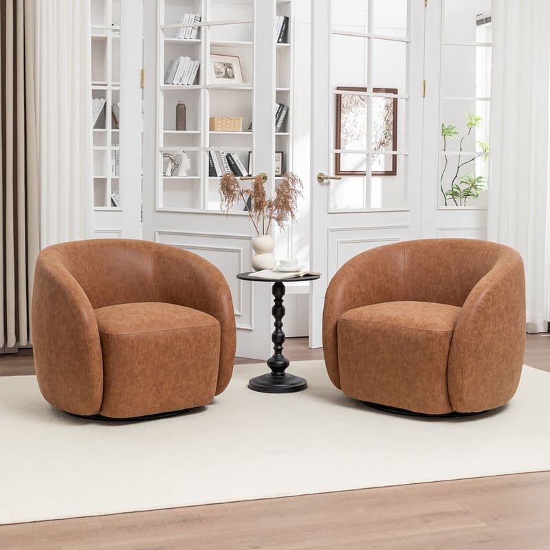 SEYNAR Modern Glam PU Leather 360 Degree Swivel Accent Armchair Set of 2