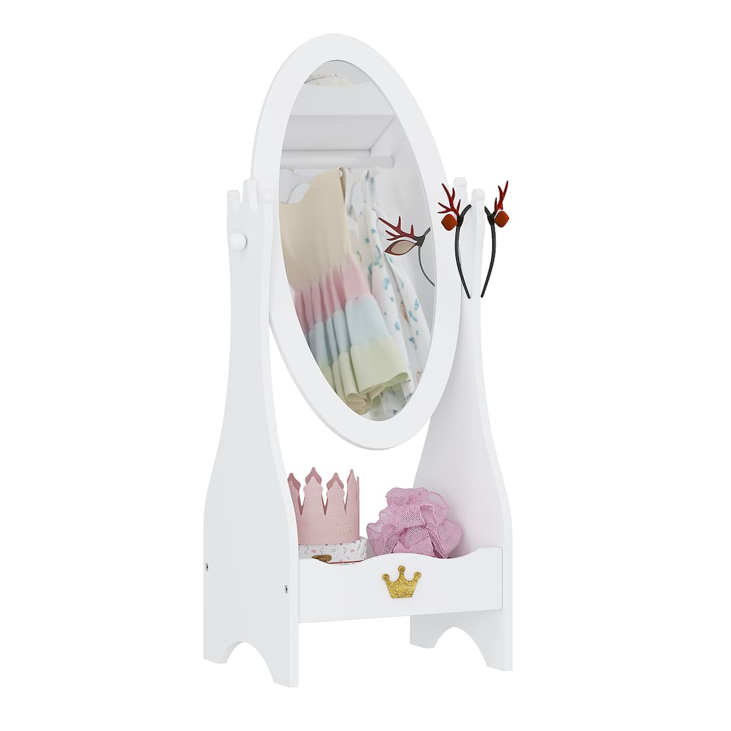 COSTARS Kids Full Length Mirror, Wooden Dressing Mirror with Adjustable Viewed, White