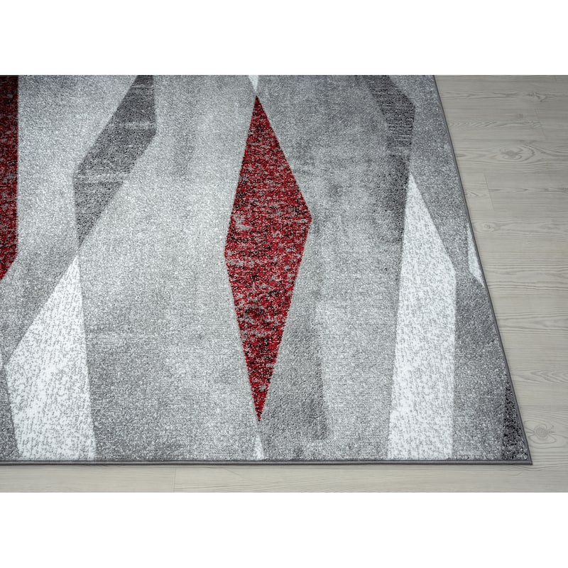 Abani Laguna LAG100D Multi Triangle Faded Red Grey Area Rug