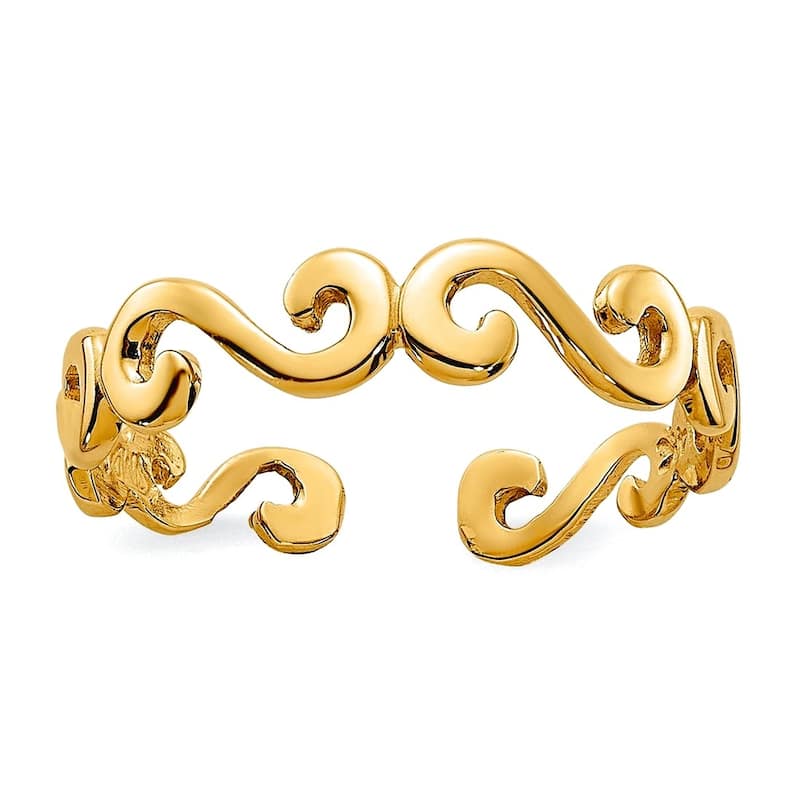 Curata Solid 10K Yellow Gold 4mm Swirl Art Deco Adjustable Toe Ring