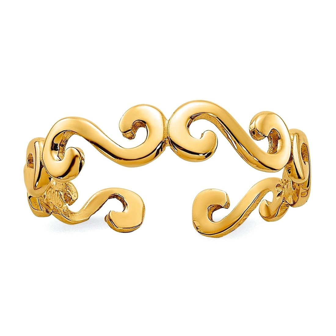 Curata Solid 10K Yellow Gold 4mm Swirl Art Deco Adjustable Toe Ring