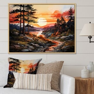 Designart "Pine Tree Golden Glow" Tree Pine Framed Canvas Prints - Bed ...