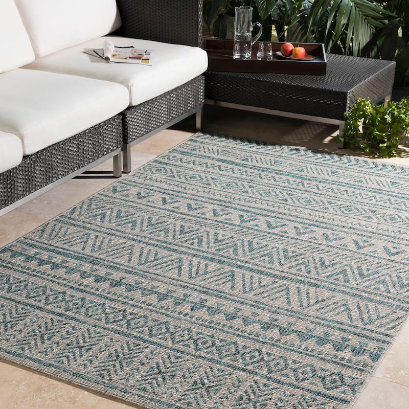 Livabliss Powlett Vintage Southwestern Indoor/ Outdoor Area Rug - 10' x 14' - Aqua