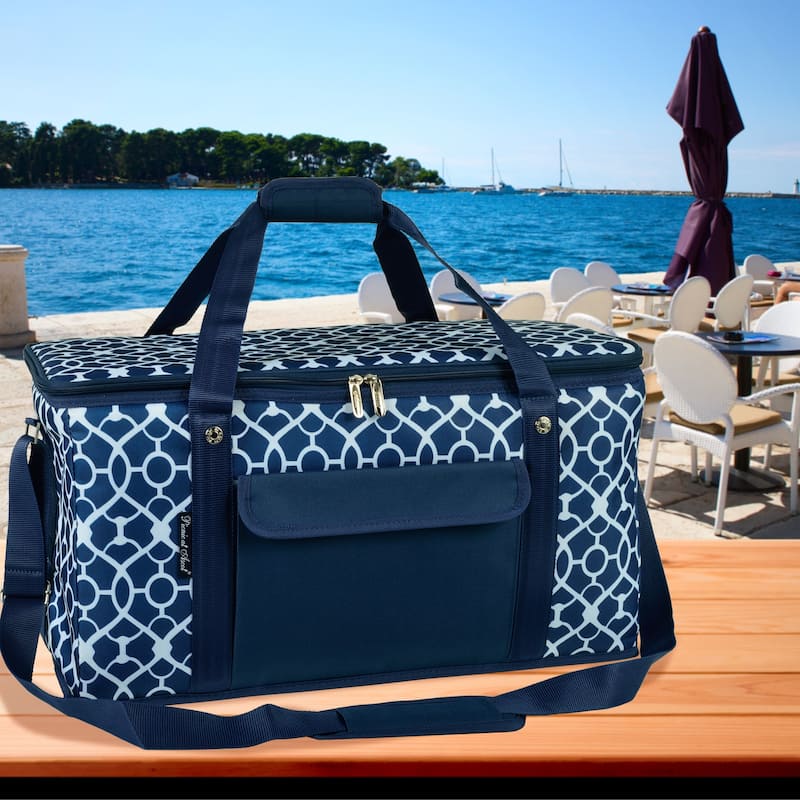 Picnic at Ascot - Folding Cooler Bag - Trellis Blue