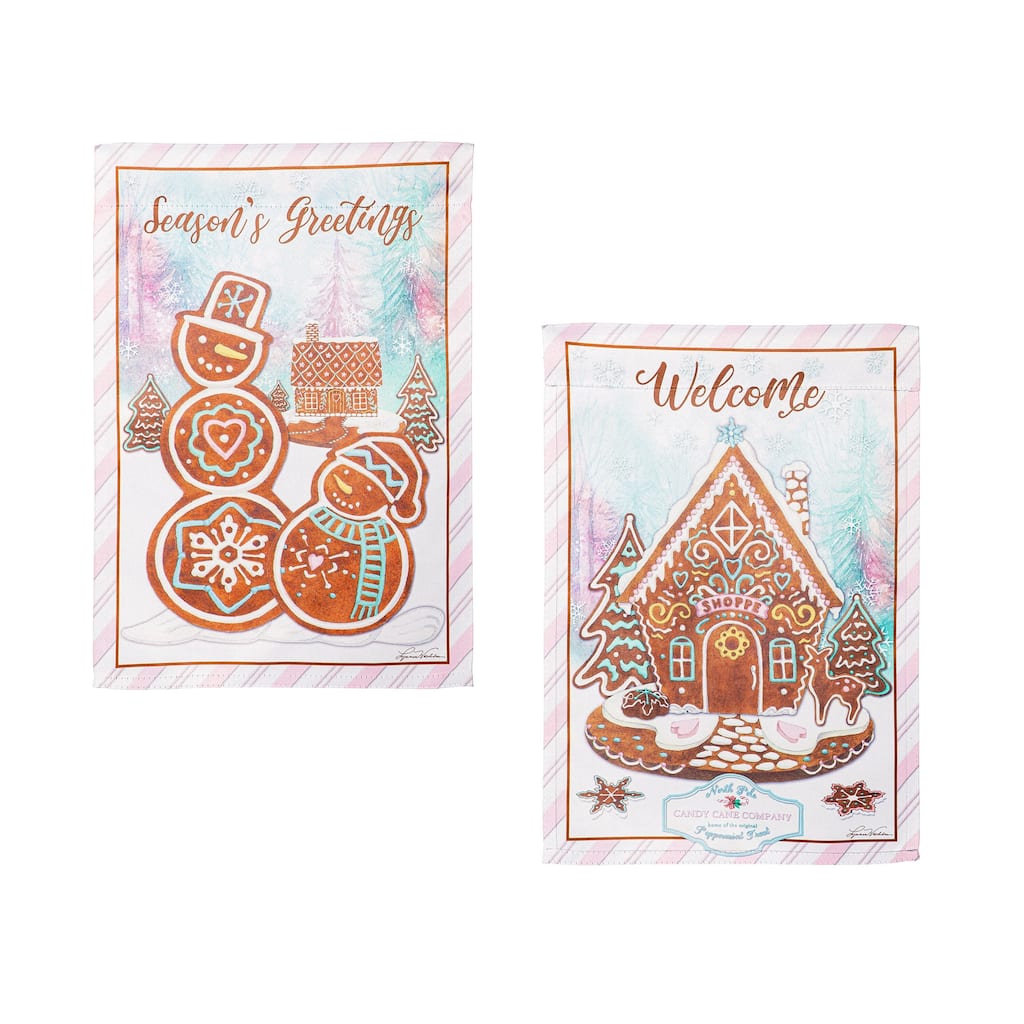 12.5 in. x 18 in. Season's Greeting Gingerbread Reversible Suede Garden Flag - Multicolor