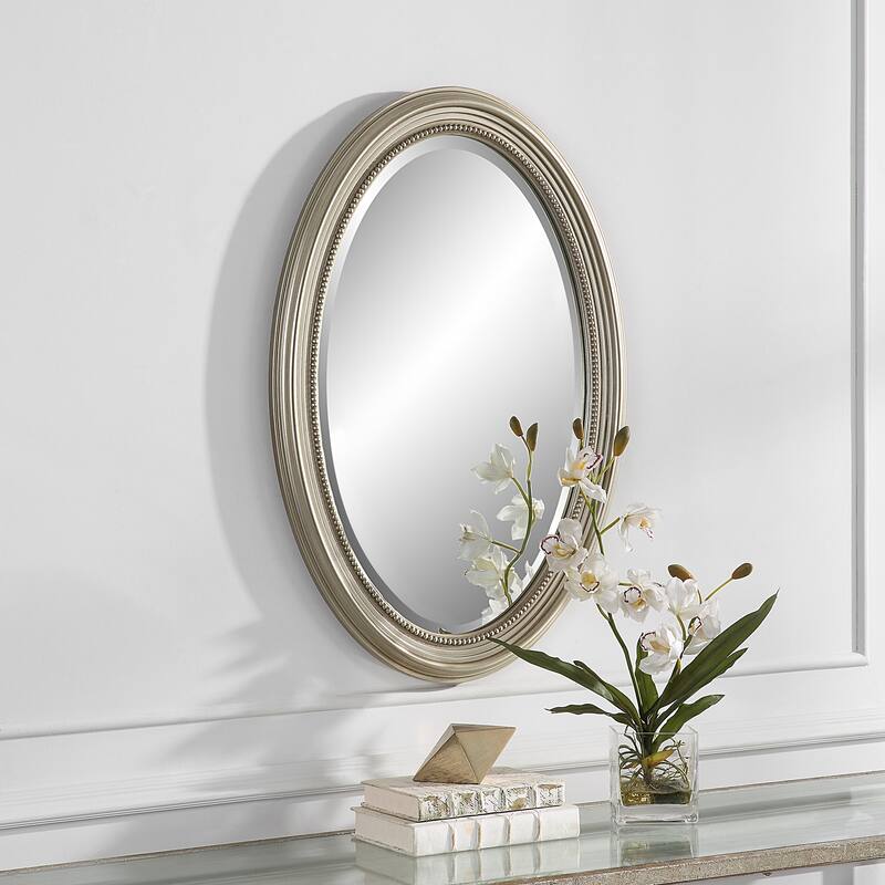 Metallic Silver Framed Bevel Wall Mirror - 31 x 21 x 1.25