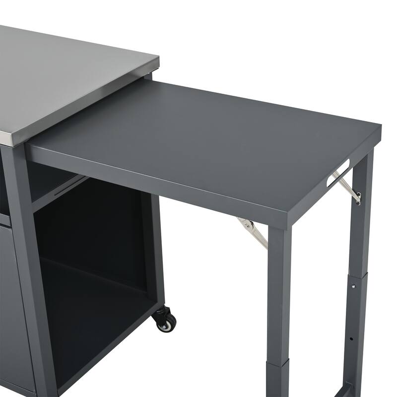 Foldable Outdoor Prep Station BBQ Cart with Trash Rack, Portable Kitchen Island Grill Cart with Foldable Top