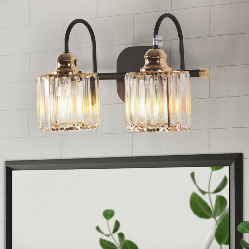 ExBrite Modern Rose Gold Dimmable Bathroom Crystal Vanity Lights