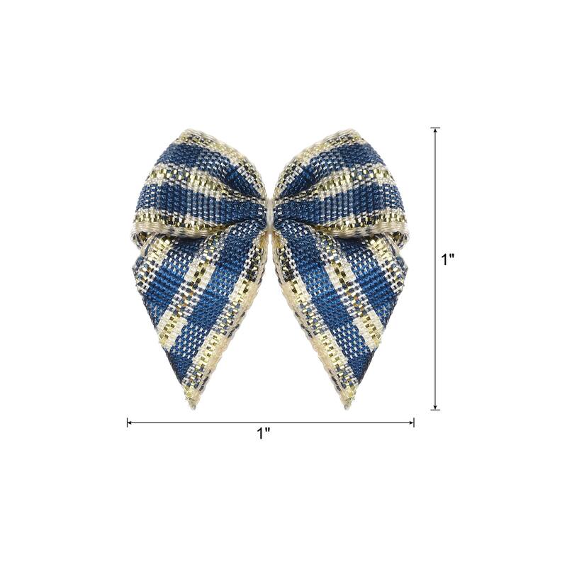 80Pcs Mini Gingham Ribbon Bow 1" Checkered Ribbon Bows - Navy Blue Cream