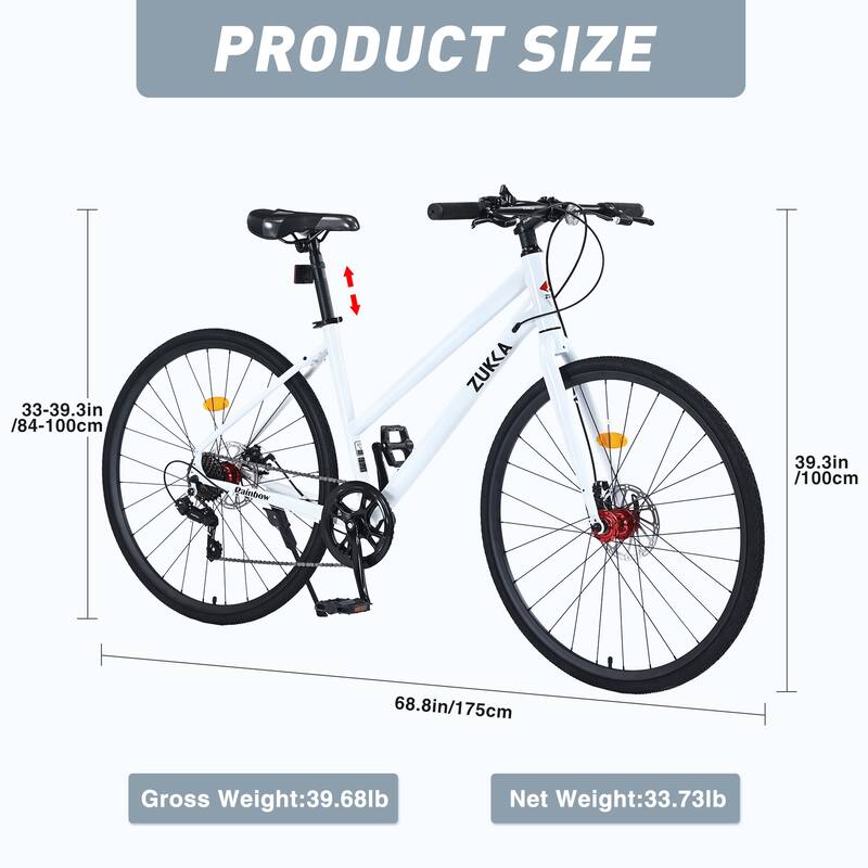 7 Speed Hybrid Bike Disc Brake 700c Road Bike For Men Women'S City Bicycle