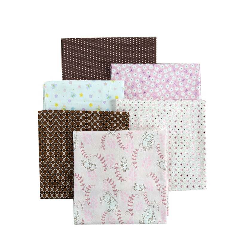 Cozy Line 6-Pack Pink Brown Green Dot Stripe Sports Animal Floral Baby Girl Boy Unisex Cotton Flannel Receiving Blankets - Flowers/Butterfly