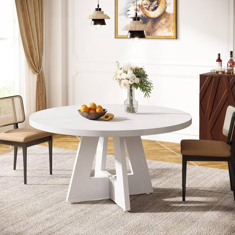 47" Round Wood Dining Table 4-Seater Farmhouse with Wooden Tabletop Cross Base for Dining Room/Kitchen