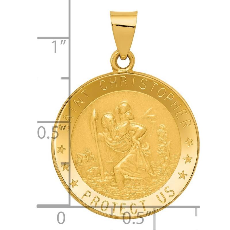 Curata 14k Yellow Gold 18" St. Christopher Medal Round Pendant Necklace - 21x21mm